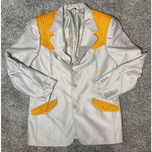 Saxifon USA Western Blazer Jacket 38 Silver Faux Croc Yellow Panel Rodeo Vintage